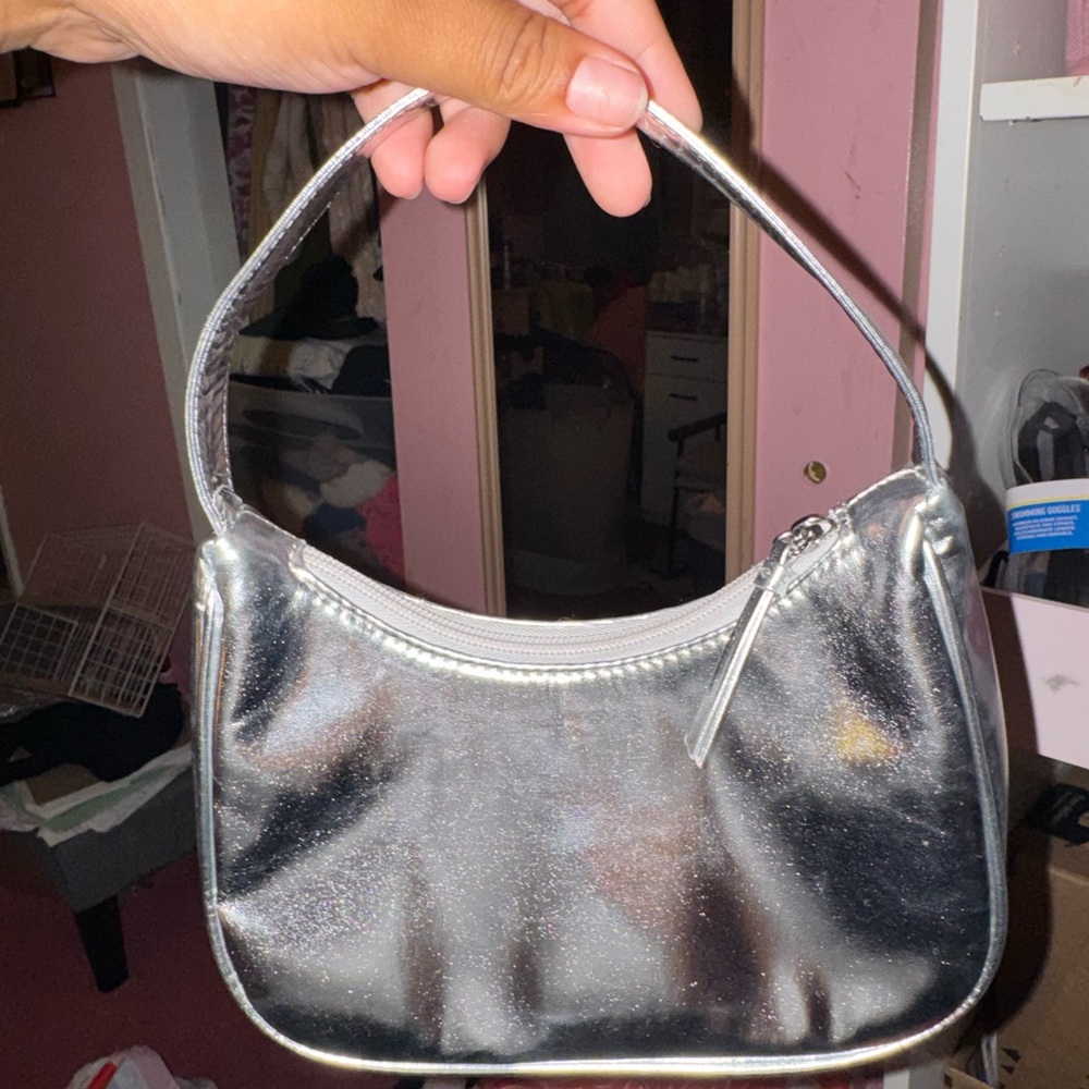 Target Silver Shoulder Bag with Modern Reflective Design
